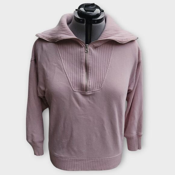Aerie Sweatshirt Women's XS Pink 1/4 Zip Turtle Neck Ribbed Oversized - Picture 1 of 7